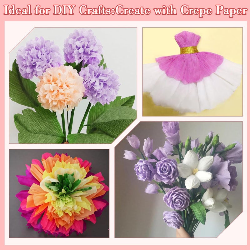 Rainflow 8 PCS Crepe Paper Flower Kit - 6 Crepe Paper Rolls with Floral Tape and Floral Wire, Paper Streamers Crepes Papers Sheets for Flower Making DIY Crafts Birthday Party Decor Christmas - Image 4